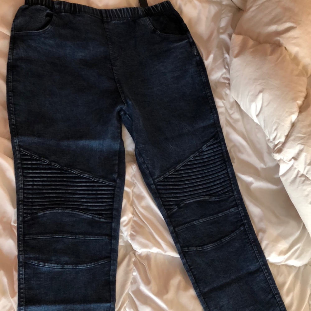 Dark washed motto jegging